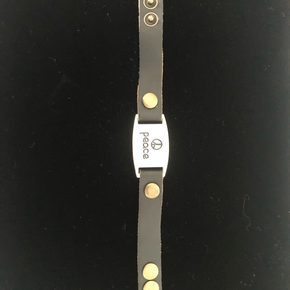 Leather Studded Peace Bracelet - Picture 1 of 2